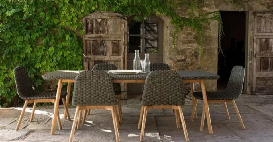 WOOD AND RATTAN DINING